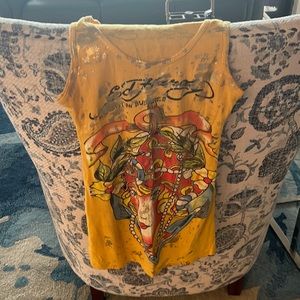 Ed Hardy Yellow Ribbed Tank